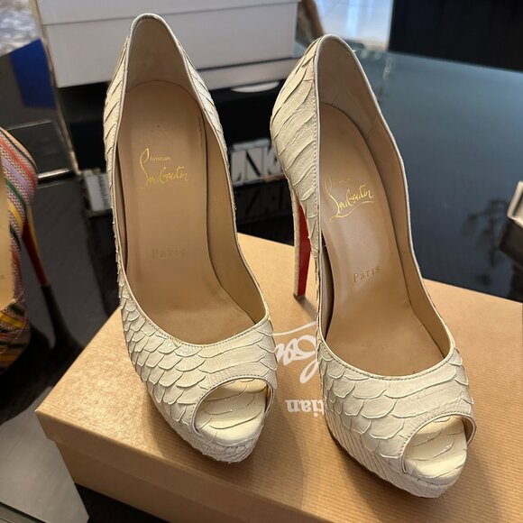 Christian Louboutin Python Lady Peep 150 Pumps 37 Craie - Picture 1 of 7